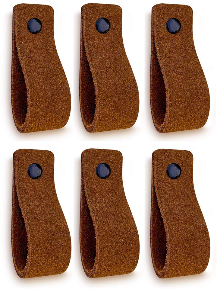 Brute Strength - Ledergriffe für Möbel - Wildleder - Cognac - 6 Stück - 16,5 x 2,5 cm - Schrankgriff