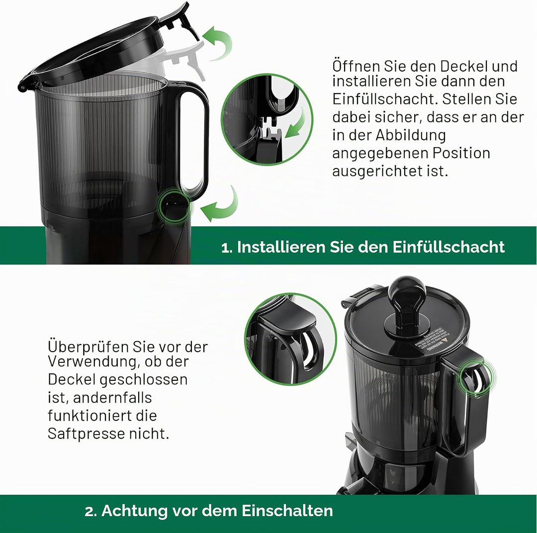 Fretta Entsafter Slow Juicer mit 135mm Öffnung,Entsafter Gemüse und Obst,250W Mastizier-Entsafter mi