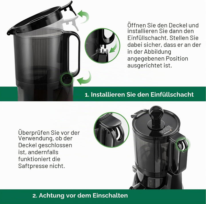 Fretta Entsafter Slow Juicer mit 135mm Öffnung,Entsafter Gemüse und Obst,250W Mastizier-Entsafter mi