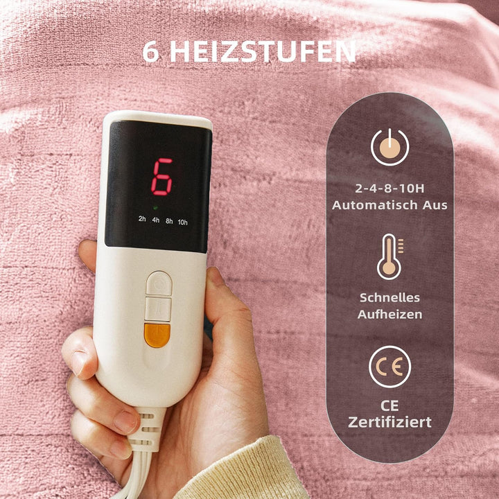 JET'S HOME Heizdecke 130x180cm - Wärmedecke Heizdecke mit Abschaltautomatik Einstellbarer Timer 10 S