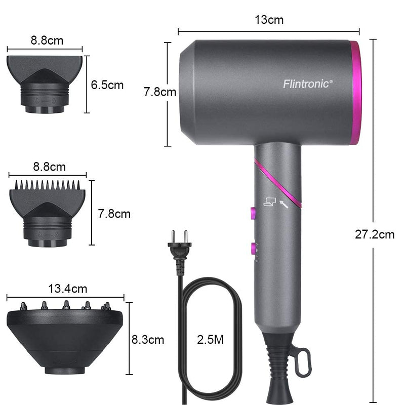 Flintronic Haartrockner, Klappbar Faltbarer Professional Ionen Haartrockner,2000W 4 in 1 Föhn,3 Gesc