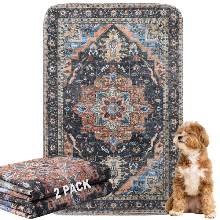 Waschbar Haustier-Urinunterlage, 2 Pack Wiederverwendbare Welpenunterlagen Matte für Hunde (Pattern