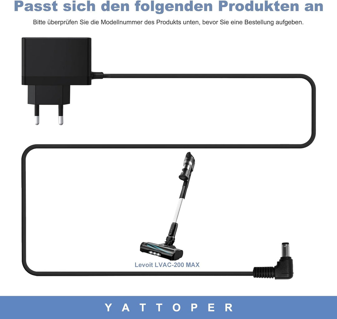 27V Ladegerät Kompatibel mit Levoit LVAC 200 Max/LVAC 300 Max Akku Staubsauger Ladekabel für Levoit