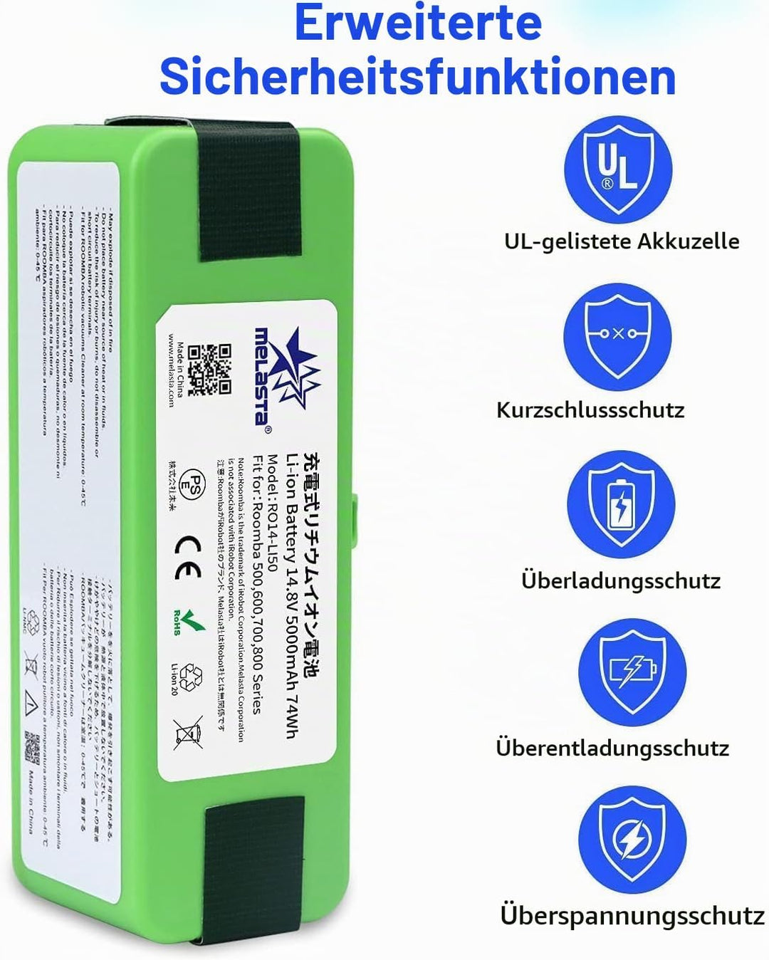 melasta 5000mAh Lithium-Ionen Ersatz Akku Kompatibel mit iRobot Roomba 500 600 700 800 Serie 880 890