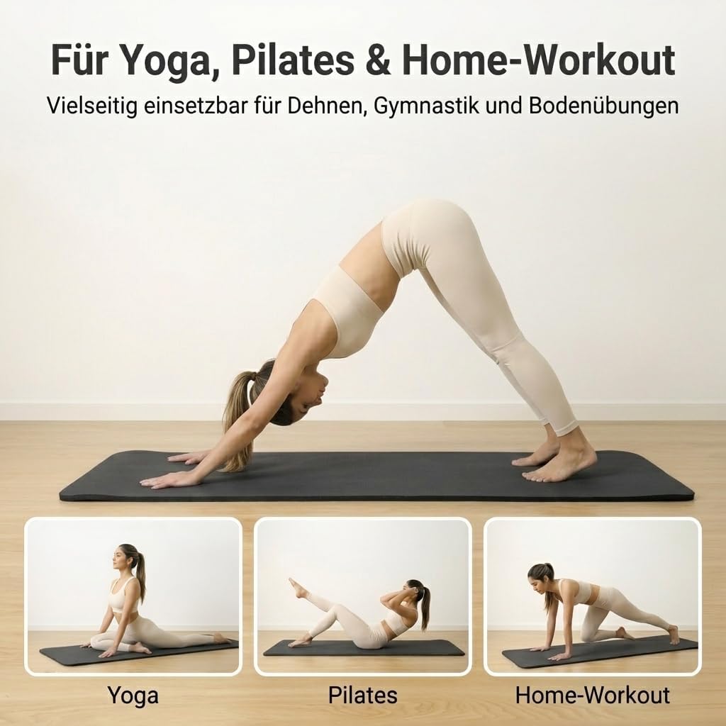 diMio Komfort-Gymnastikmatte Yogamatte in 185x60x1cm, 185x60x1.5cm, 185x90x1.5cm, 200x100x2 mit Trag