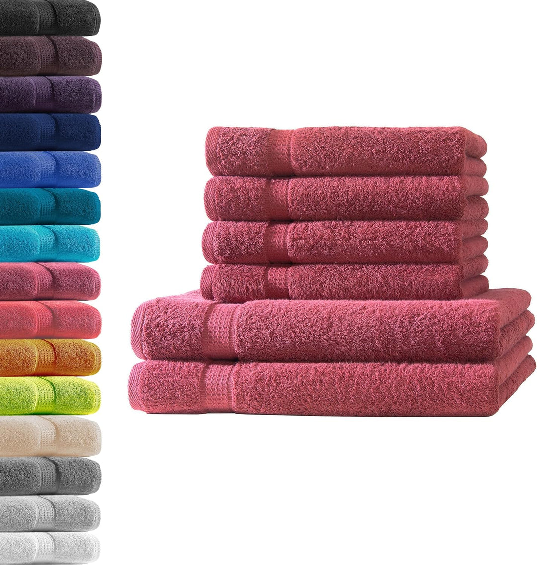 2X Duschtuch + 4X Handtuch | Bordeaux | 100% Baumwolle Frottier | Oeko-TEX® Standard 100 | Premium Q