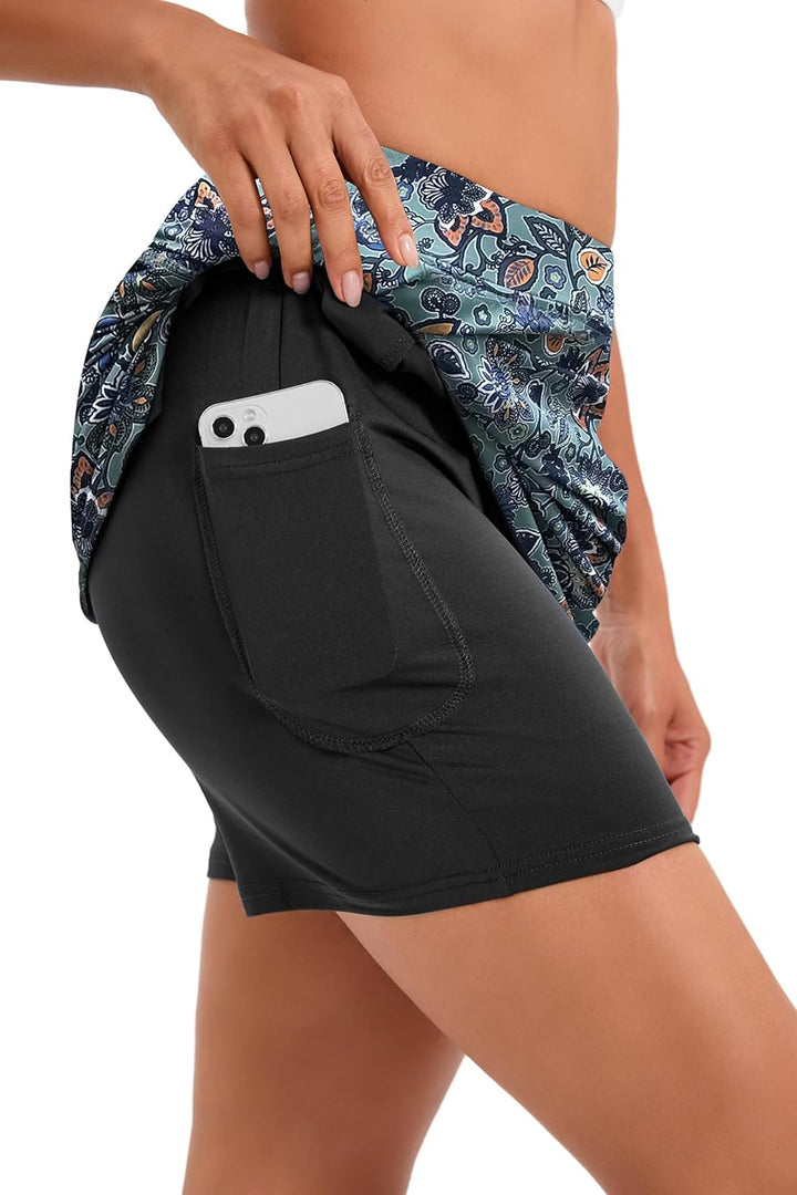 Timuspo Damen Activewear Knielanger Hosenrock mit Innenshorts Athletischer Tennisrock mit Hoher Tail