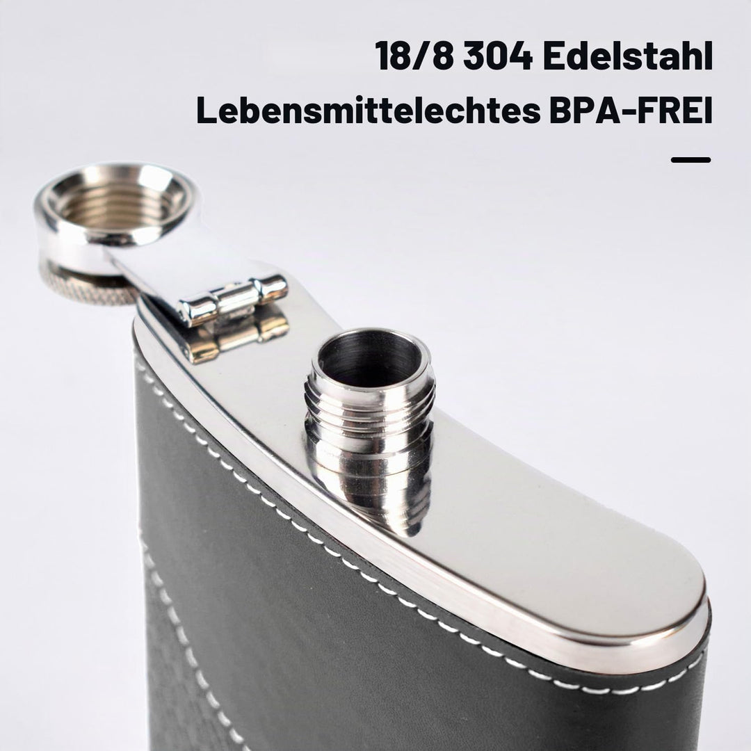 Flachmann-Set - 304 Edelstahl Mit Trichter, Schnapsgläser - Geschenk für Herren, Whiskey, Rum, Trauz