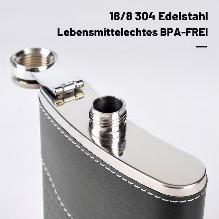 Flachmann-Set - 304 Edelstahl Mit Trichter, Schnapsgläser - Geschenk für Herren, Whiskey, Rum, Trauz