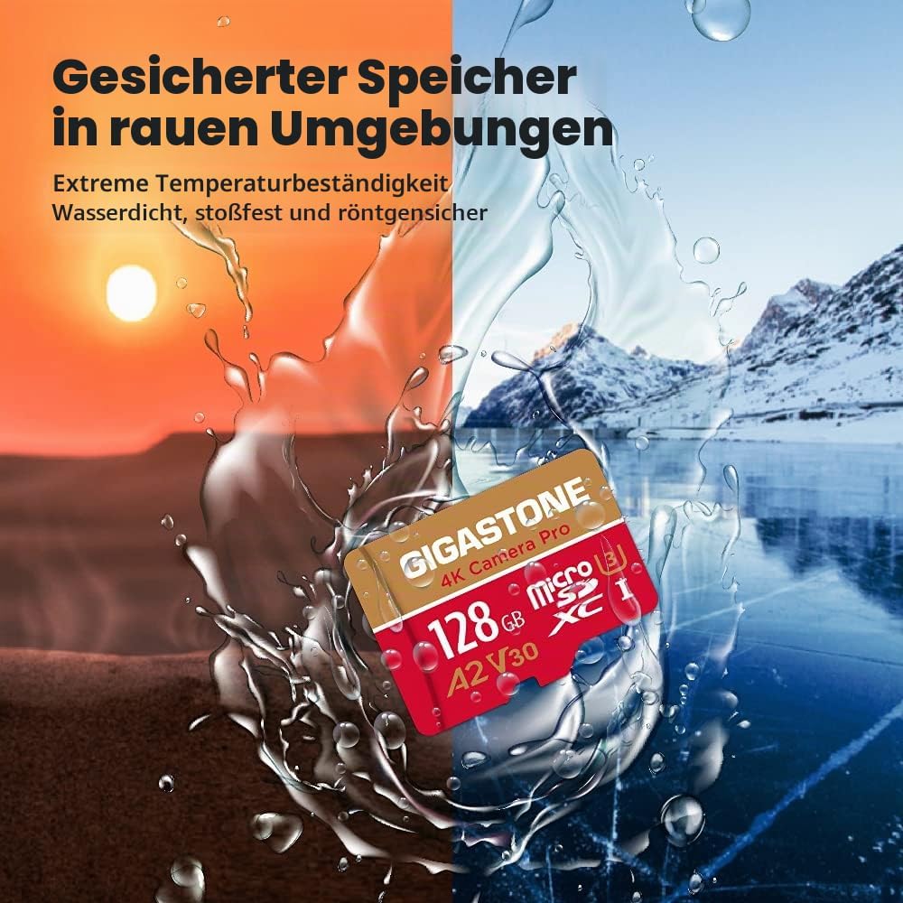 [5 Jahre kostenlose Datenwiederherstellung] GIGASTONE 128GB Micro SD Speicherkarte, 4K Kamera Pro, b