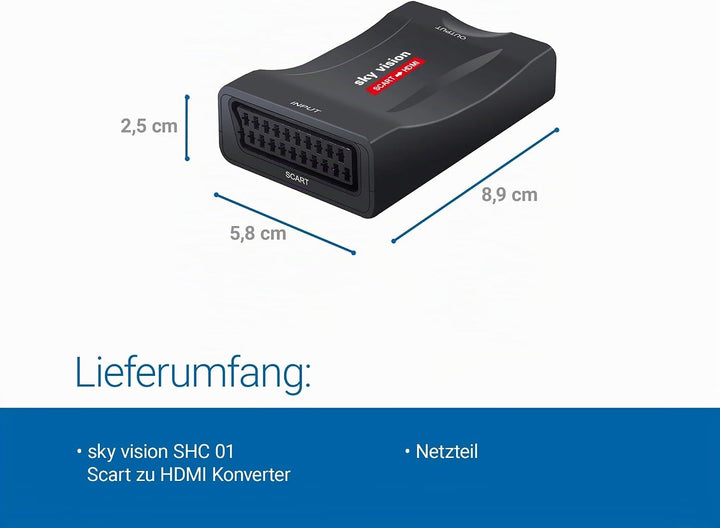 Sky Vision SCART auf HDMI Konverter, SCART Wandler, SCART zu HDMI Adapter, PAL und NTSC Unterstützun