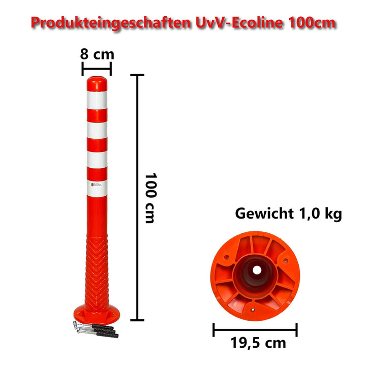 UvV Absperrpfosten Ecoline flexibel 100cm orange Reflexstreifen (RA1) Befestigungsmaterial - überfah