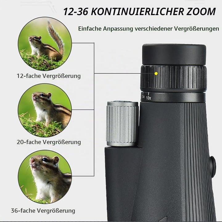 Monokular Teleskop 12-36X60 ED Zoom Monokulare Nachtsicht （24MM Okular + 60MM Objektivund）Wasserdich