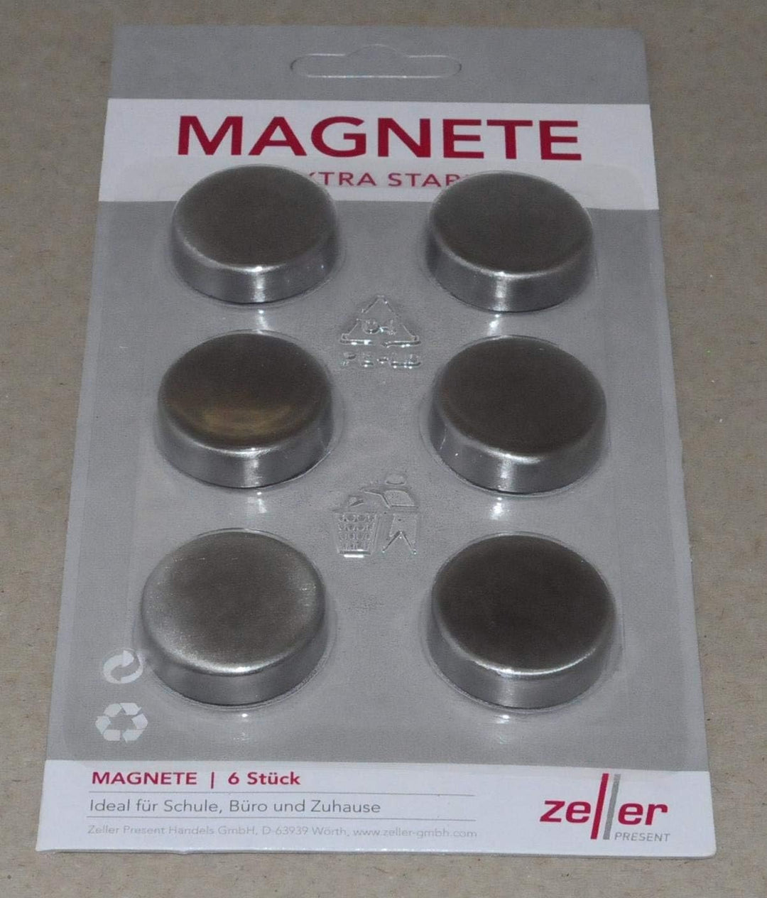 Zeller Memoboard, Edelstahl, Silber, 50 x 35 x 1.5 cm & 11203 Magnet-Set 6-teilig, Ø 2.7 cm, Edelsta