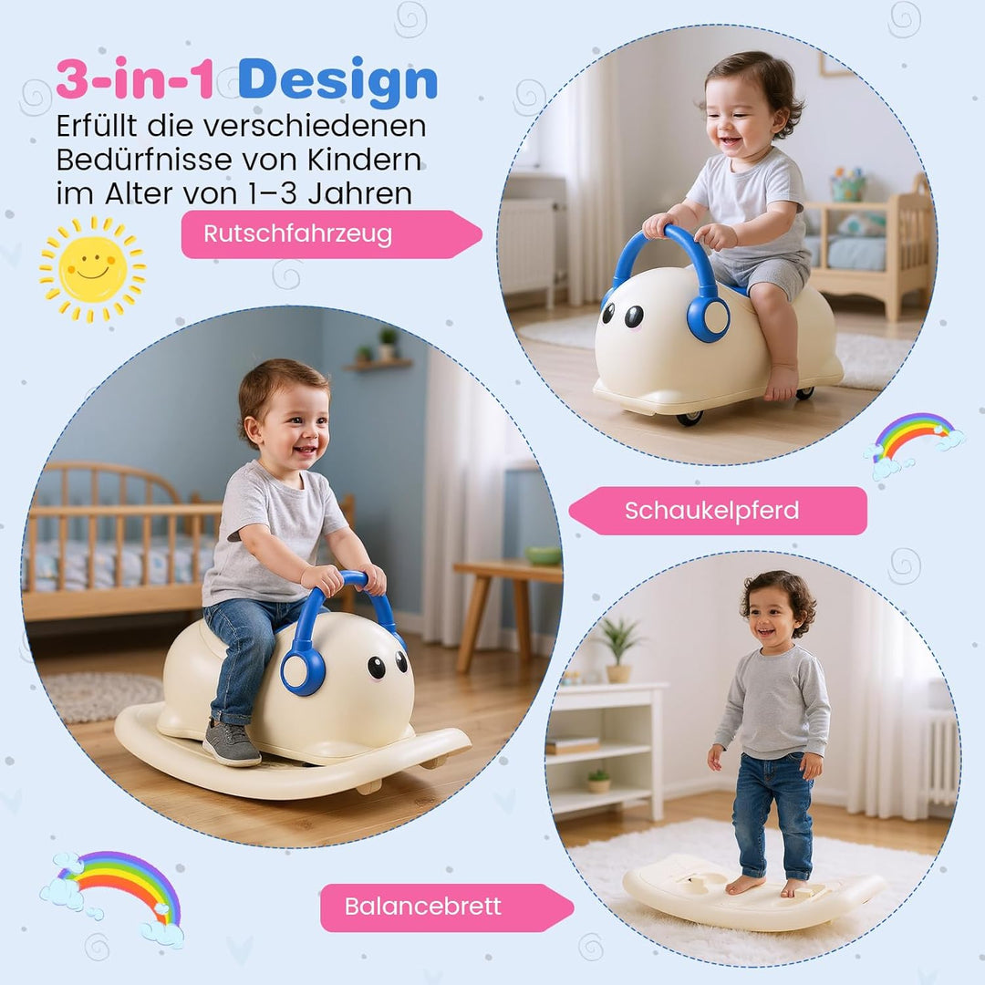 COSTWAY Schaukelpferd, Kinderwippe mit Rollen & verstecktem Stauraum, Schaukeltier mit Abnehmbarer B