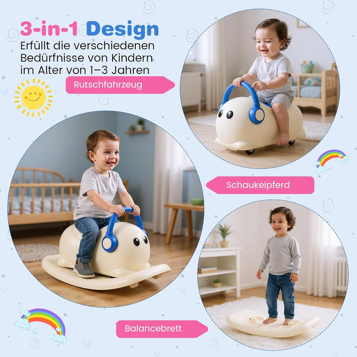COSTWAY Schaukelpferd, Kinderwippe mit Rollen & verstecktem Stauraum, Schaukeltier mit Abnehmbarer B