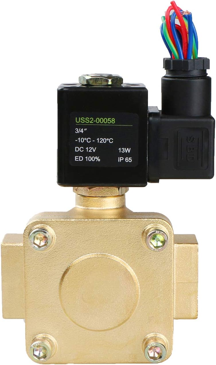 U.S. Solid 3/4" G 12 V DC Messing Magnetventil für Wasser Luft Gas Öl, NC, VITON, 0,1-16 Bar, Vertik