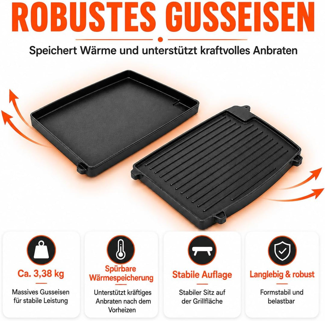 Uniflasy Gusseisen Grillplatte 32 x 24 cm kompatibel mit Enders Urban, Urban Pro, Explorer, Explorer