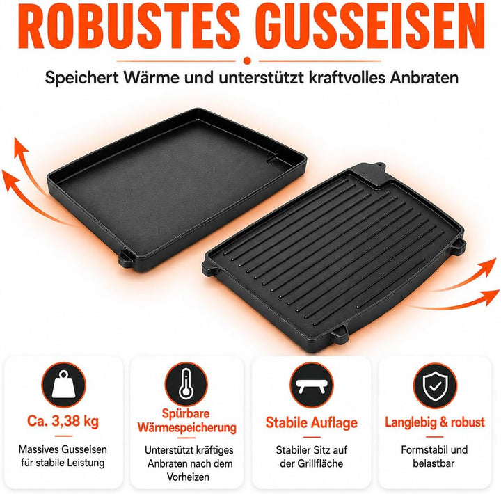 Uniflasy Gusseisen Grillplatte 32 x 24 cm kompatibel mit Enders Urban, Urban Pro, Explorer, Explorer