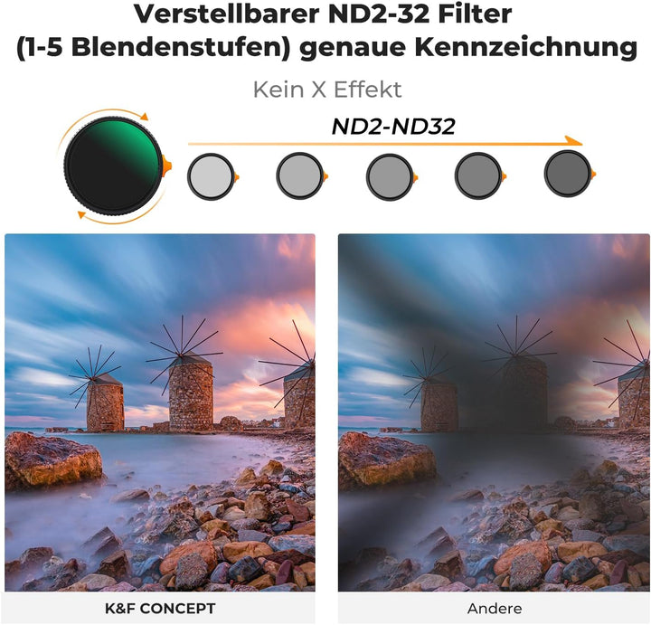 K&amp;F CONCEPT Filter 52mm Black Mist 1/4 &amp; Variable ND2-ND32 2-in-1-Multifunktionsfilter (Nano-Xcel Se