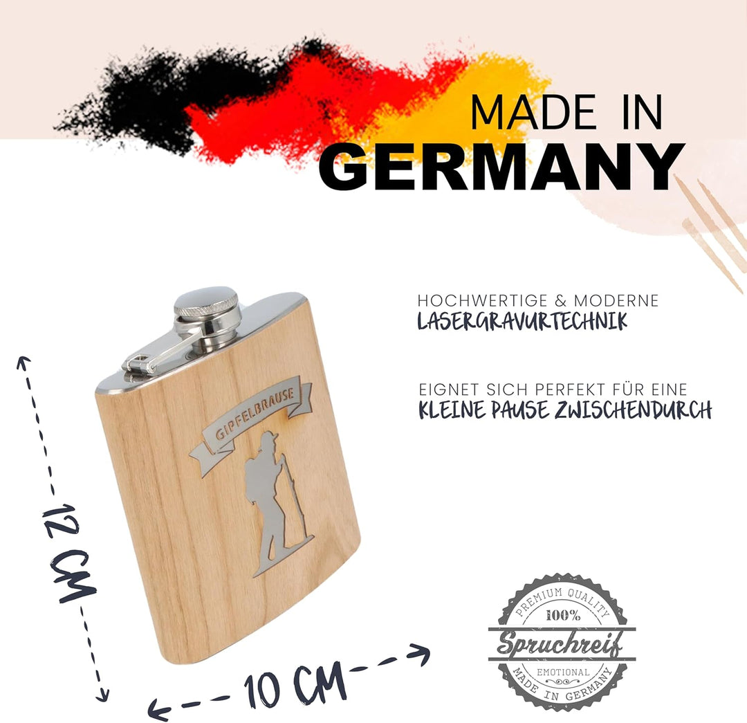 Spruchreif | Flachmann aus Edelstahl mit Gravur | Geschenkidee Wanderer | Outdoor Gipfel Brause, Gip