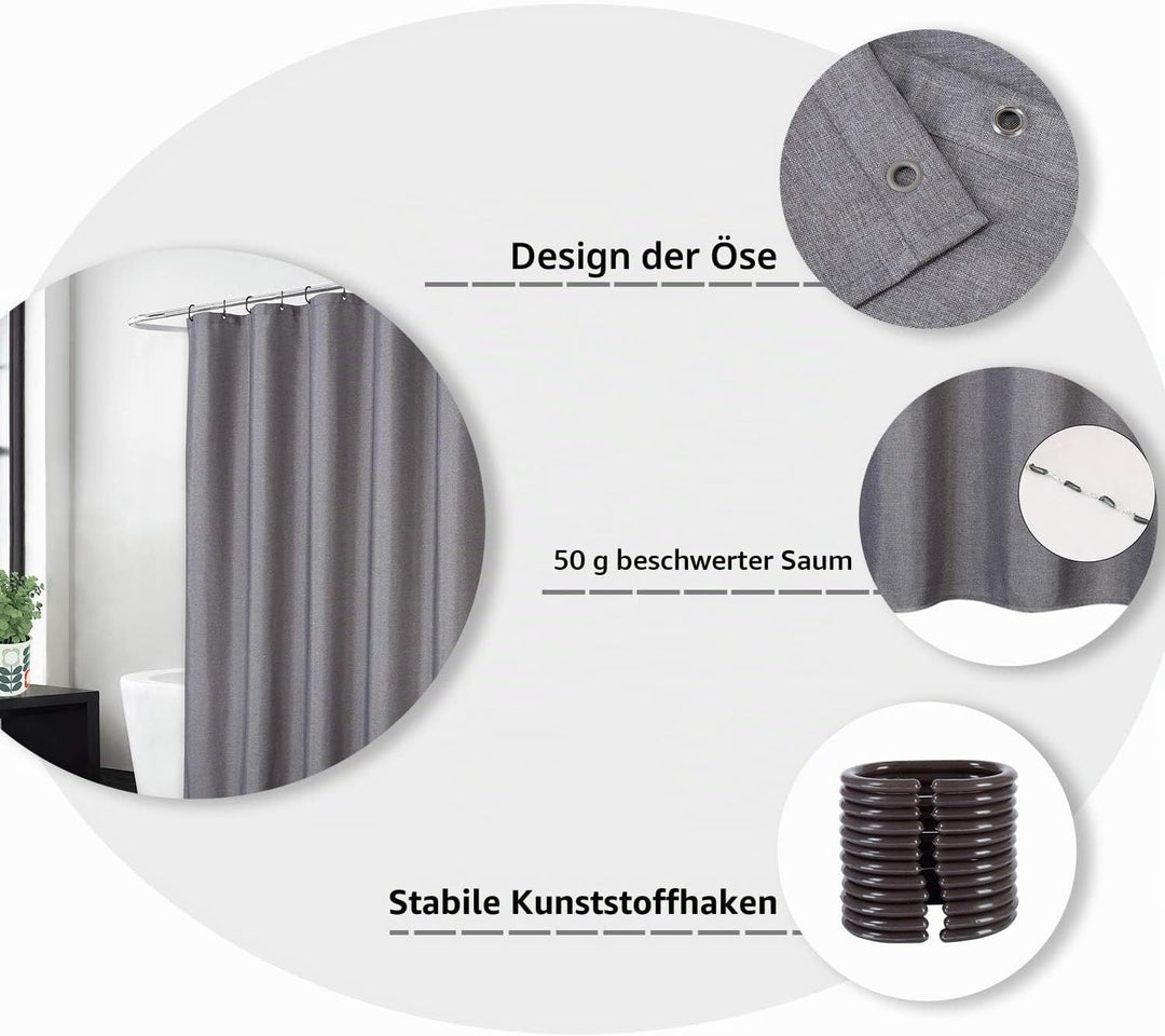 LinTimes Hotel Luxus Flachs Leinen wie 240GSM Schwergewicht extra breiter Stoff Duschvorhang für Bad