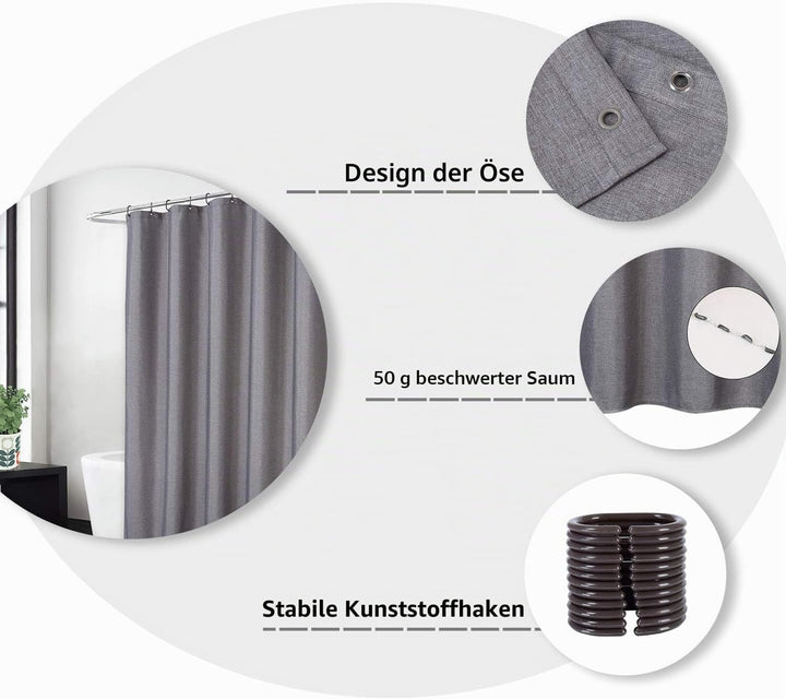 LinTimes Hotel Luxus Flachs Leinen wie 240GSM Schwergewicht extra breiter Stoff Duschvorhang für Bad