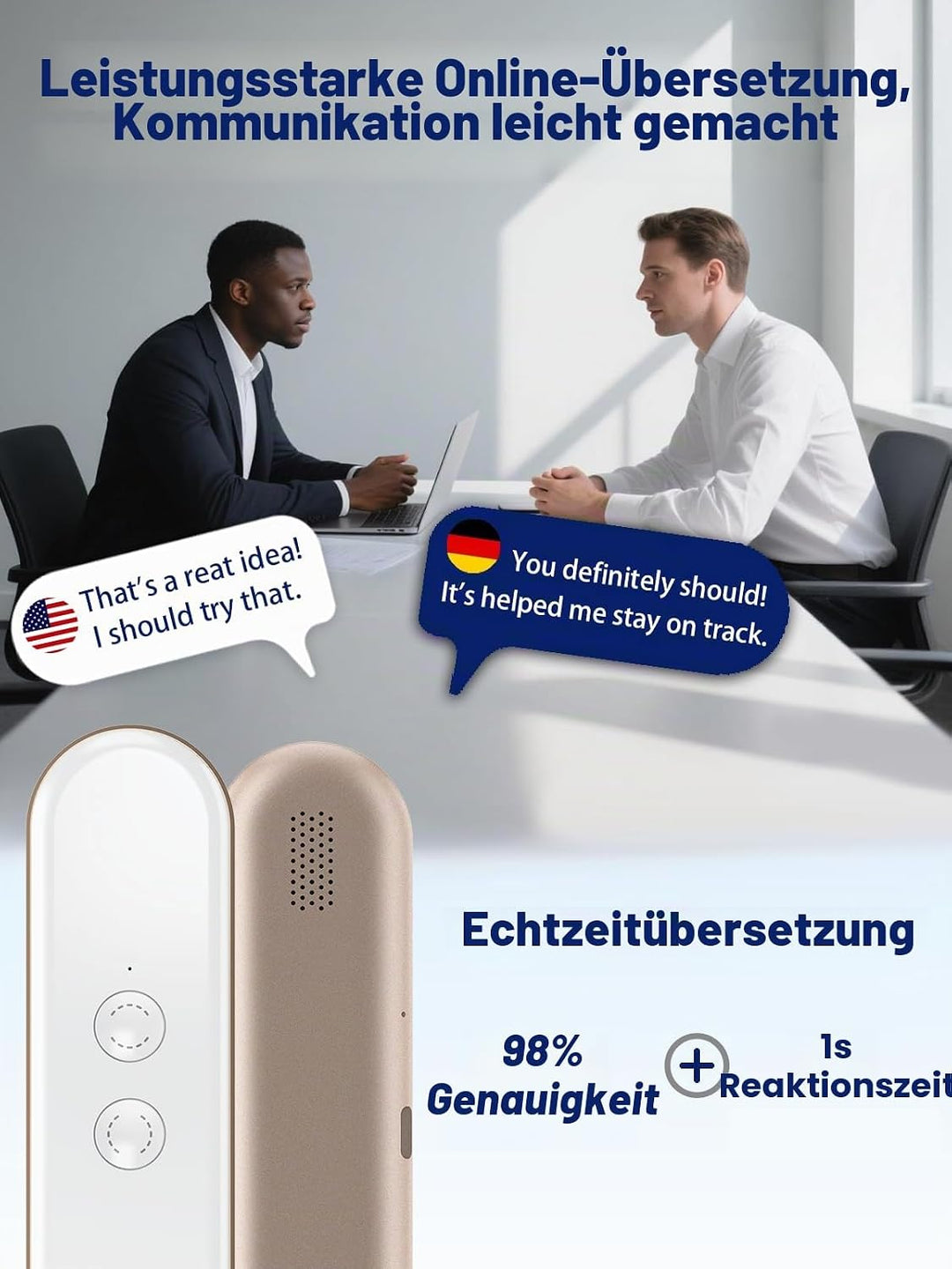 Wooask G9 Sprache Übersetzer Gerät, Zwei-Wege-Echtzeit-Übersetzung Unterstützung 144 Sprachen, 8 Spr