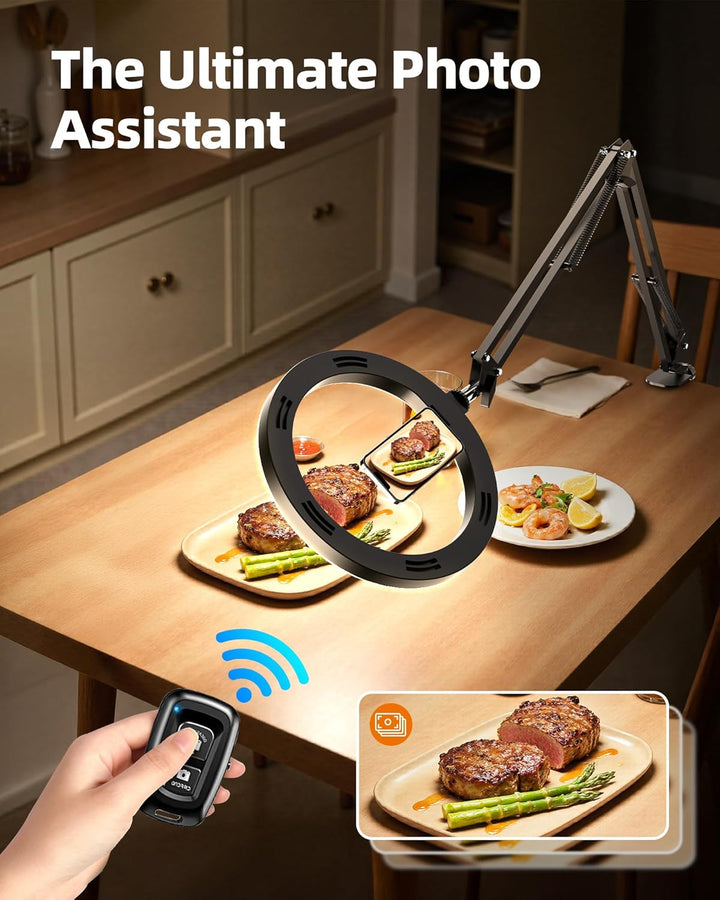 Magnetischen Overhead Stativ Handy mit Ringlicht für Küche & Food-Videos – Ringlicht mit Stativ für