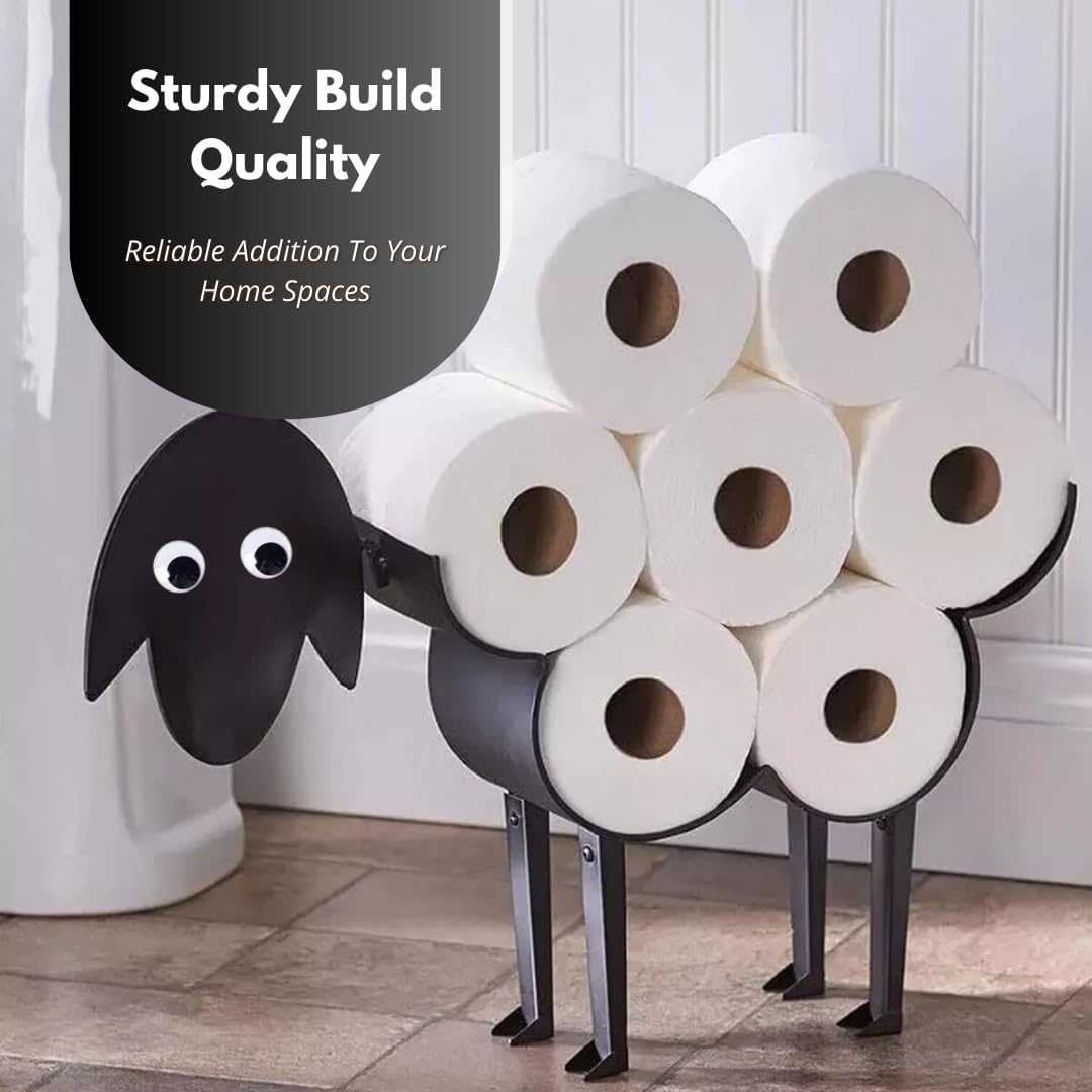 HomeZone®, Toilettenpapierhalter aus Metall, Schaf-Design, für bis zu 7 Rollen, Schwarz