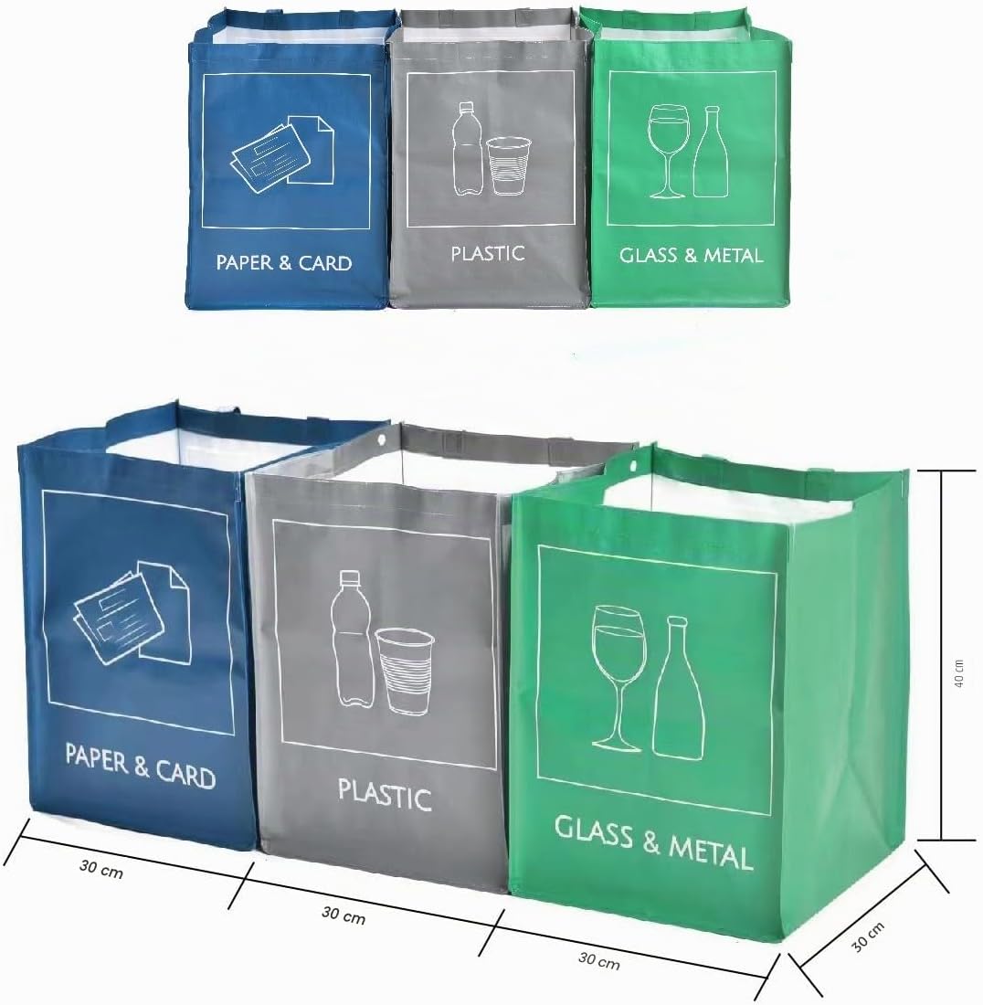 Wiederverwendbare Recycling-Taschen, 3er-Pack Innen- und Aussenbereich Mülltrennung, Wasserdichte Ab