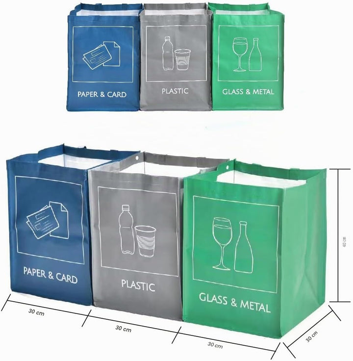 Wiederverwendbare Recycling-Taschen, 3er-Pack Innen- und Aussenbereich Mülltrennung, Wasserdichte Ab