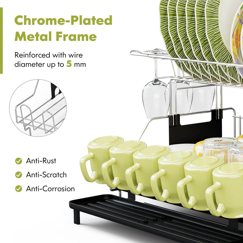 KOMFOTTEU Abtropfgestell abnehmbar, 2-stöckiges Geschirrkorb & Geschirrabtropfer, Geschirrständer mi