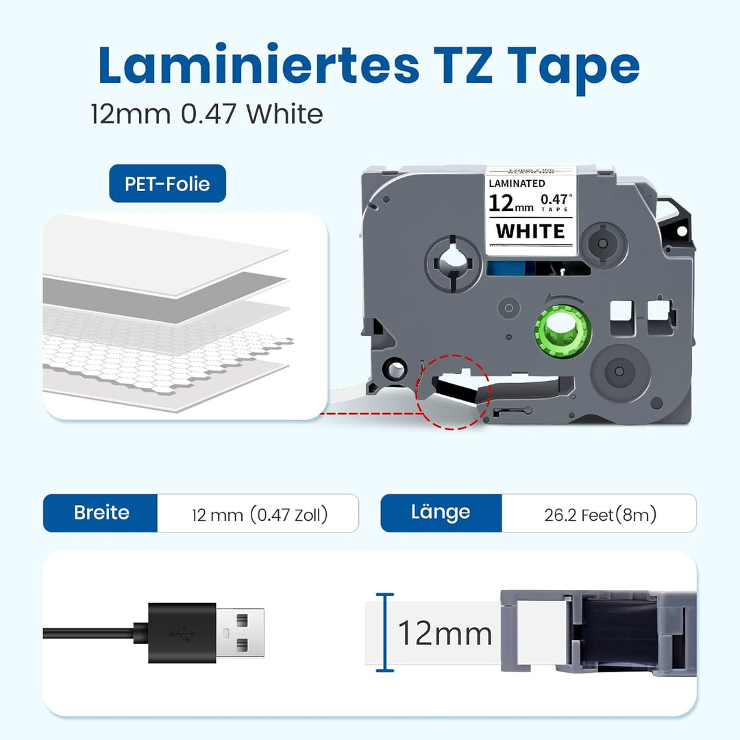 TZe-231 12mm Label Tape PT-H105 bänder TZe 231 Schriftbänder Kompatibel for Brother p-touch bänder 1