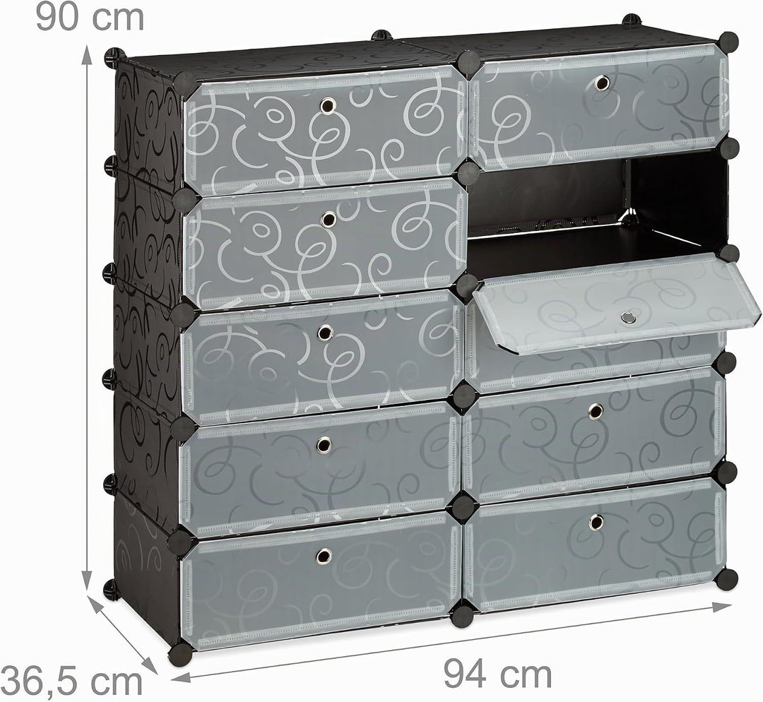 Relaxdays Schuhschrank mit 10 Fächern, Schuhregal gross, Steckregal Kunststoff, DIY, HxBxT ca. 90 x