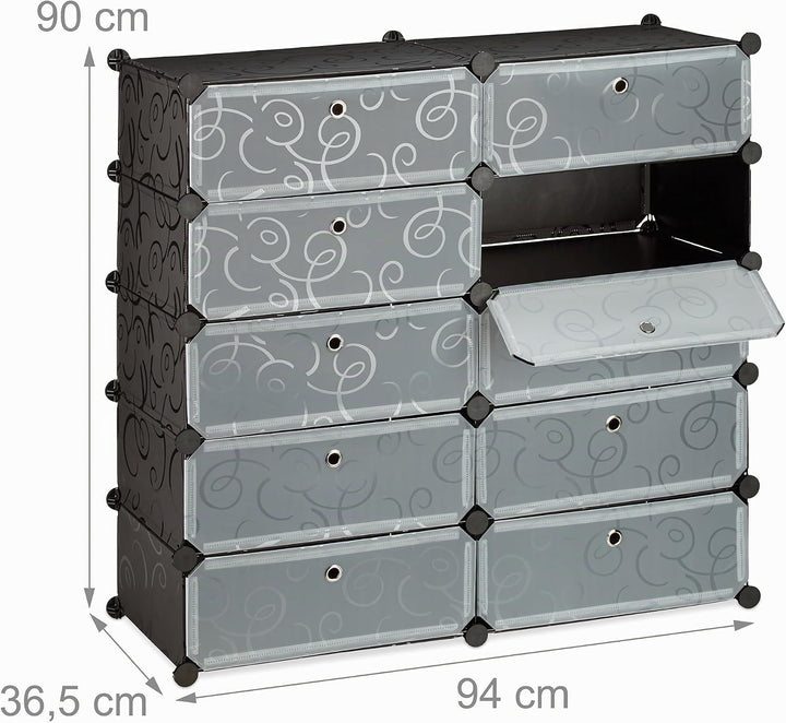 Relaxdays Schuhschrank mit 10 Fächern, Schuhregal gross, Steckregal Kunststoff, DIY, HxBxT ca. 90 x