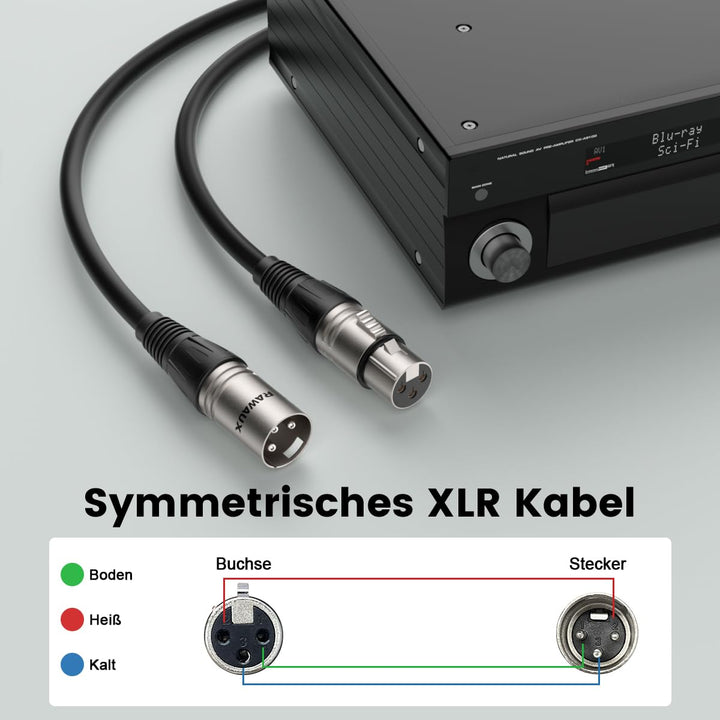 XLR Kabel 3m, 3 Pin Stecker auf Buchse Mikrofonkabel Symmetrisches XLR Mikrofon Kabel(2er Pack) für
