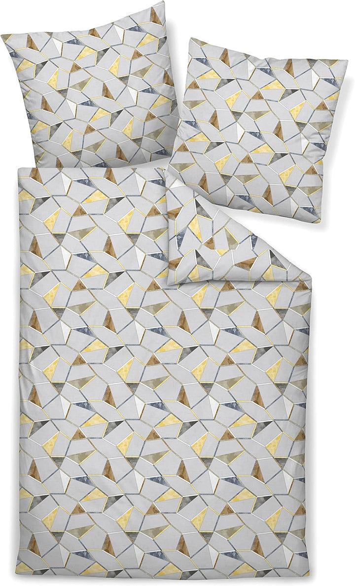 Janine Mako-Satin Bettwäsche Milano 135x200 cm + 80x80 cm silberlbau-gelb-Zimt, 135x200 cm + 80x80 c