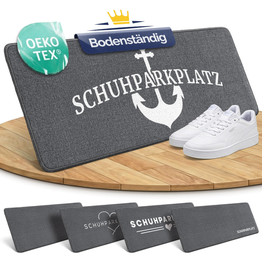 Bodenständig Schuhparkplatz Fussmatte Grau 100x33 cm – rutschfeste Schuhmatte & Waschbarer Schuhtepp