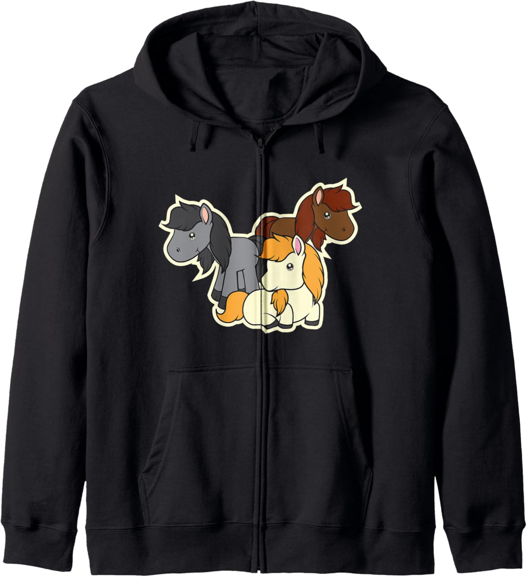 Comic Pferde Trio Cartoon Style Pferdemotiv Reitsport Süss Kapuzenjacke