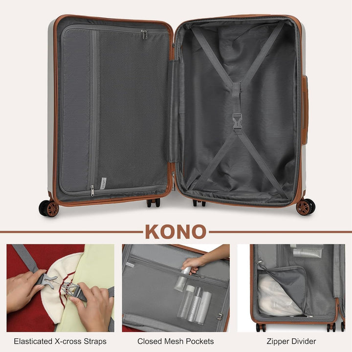 KONO Koffer Trolley Kofferset 3 Teilig Erweiterbarer Leichte Hartschalenkoffer aus ABS+PC Reisekoffe