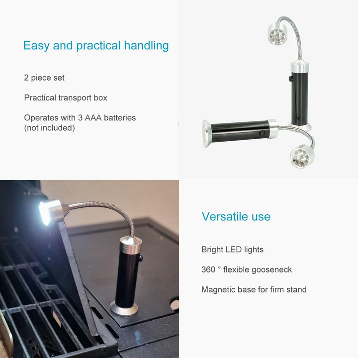 Intirilife 2x Grillleuchte Magnetisch LED aus Aluminium-Legierung in Schwarz - Silber mit Aufbewahru