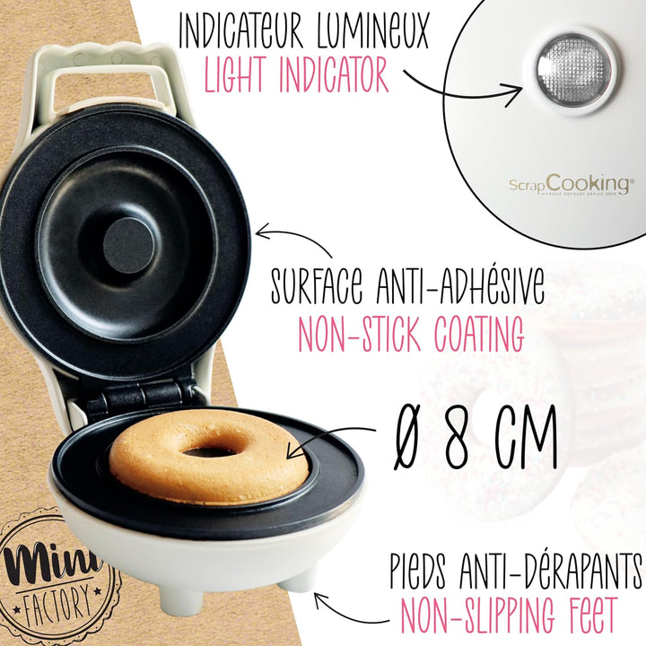 ScrapCooking - Mini Donut Maker - Donut-Maschine mit Antihaftplatte - Kompaktes Gerät für Donuts & G