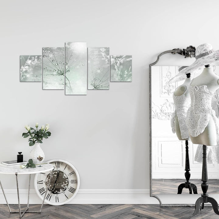 Runa Art Wandbilder Blumen Pusteblume 5 Teilig Bild auf Vlies Leinwand Deko Wohnzimmer Natur Grün Gr