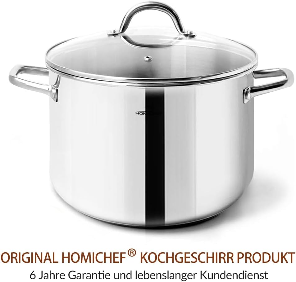 HOMICHEF Kleiner Suppentopf aus nickelfreiem Edelstahl (20,5 cm 3,8 Liter) - Spiegelpolierter Edelst