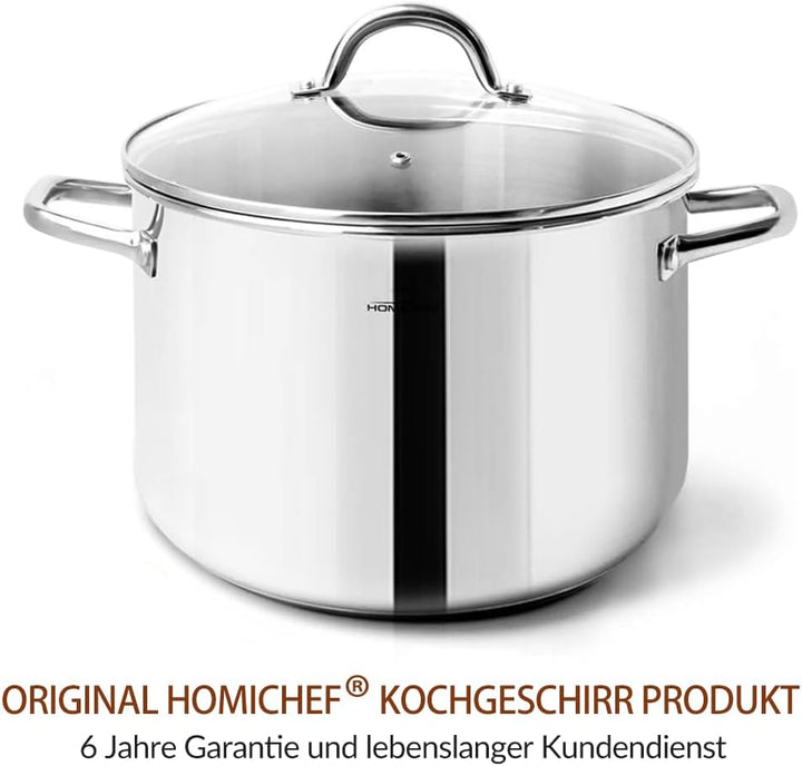HOMICHEF Kleiner Suppentopf aus nickelfreiem Edelstahl (20,5 cm 3,8 Liter) - Spiegelpolierter Edelst