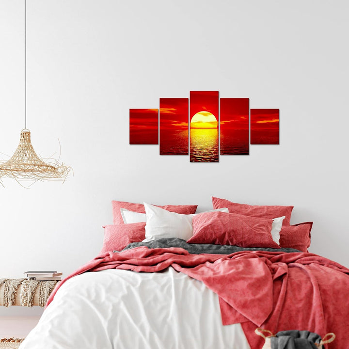 Runa Art Wandbilder Sonnenuntergang Sunset 5 Teilig Bild auf Vlies Leinwand Deko Schlafzimmer Wohnzi