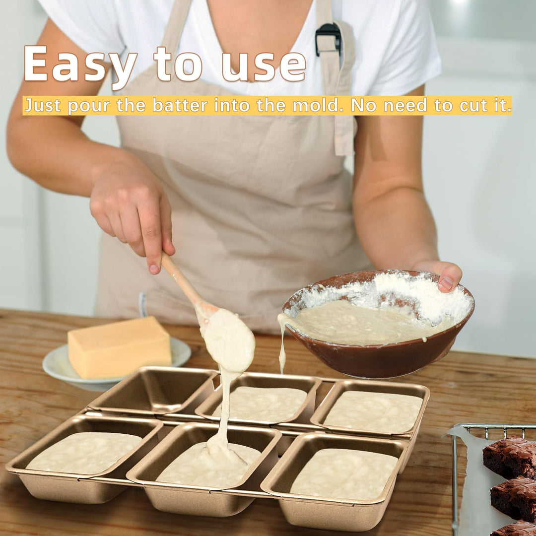 Mini-Kastenformen mit 6 Vertiefungen, antihaftbeschichtete quadratische Brotbackform, Brownie-Backbl
