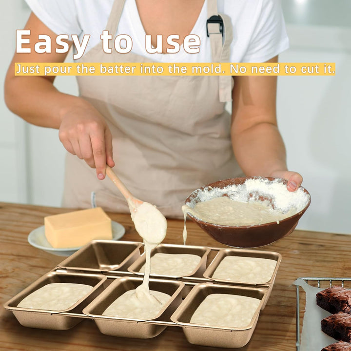 Mini-Kastenformen mit 6 Vertiefungen, antihaftbeschichtete quadratische Brotbackform, Brownie-Backbl