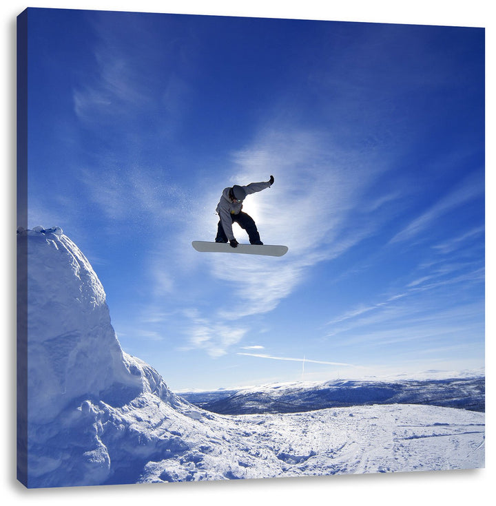 Pixxprint Snowboard Sprung Extremsport als Leinwandbild | Grösse: 70x70 cm | Wandbild| Kunstdruck |
